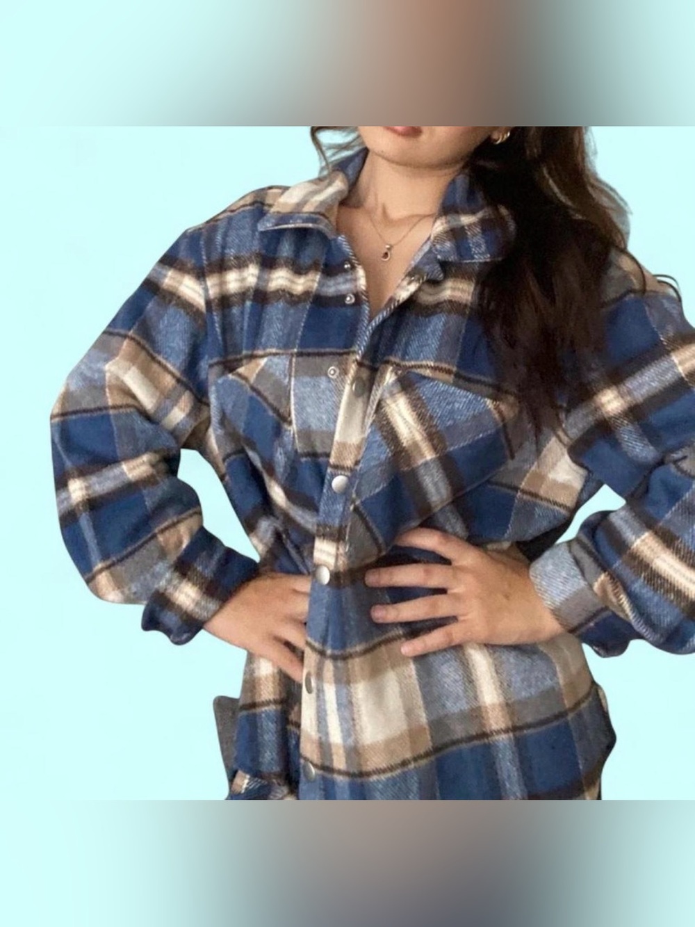 Size small blue and tan thick flannel